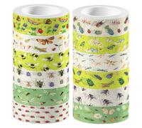 TEMPNAP Insect theme washi tape 12 rolls delicate appearance self-adhesive for craft works and journaling scrapbooking supplies for teenagers and adults