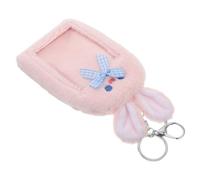 TEMPNAP Kawaii Plush Rabbit Card Holder Keychain with Soft Fuzzy Photocard Sleeve Protective ID Badge Pendant for Bus Cards and Korean Style Pink Long-Eared Bunny Design