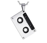 TEMPNAP Mens Hip Hop Pendant Necklace Titanium Steel Music Cassette Tape Jewelry Unique Men Teens Cool Fashion Accessory for Parties and Everyday Wear
