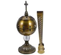 TEMPNAP Metal Incense Burner with Controlled Burn Design Color and Secure Charcoal Holder, Vintage Traditional Style Censer with Tongs Color for Christian Church, Meditation