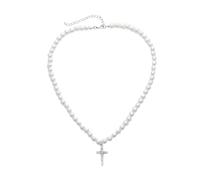 TEMPNAP Pearl Cross Pendant Necklace for Women Delicate Rhinestone Design Versatile Chain Jewelry for Various Outfits for Festivals and Special Occasions
