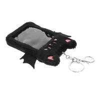 TEMPNAP Plush Black Id Card Holder with Decorative Devil Wings Design Visible Card Sleeve for School Lightweight Alloy Keychain Badge Holder Suitable for Students