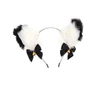 TEMPNAP Plush Cat Ear Hairband Golden Bell, Cosplay Animal Head Hoop for Boys and Girls, Party Hair Accessory, Folded Fox Ears Design, Black and White Colors