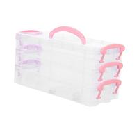 TEMPNAP Stackable Plastic Pencil Box for Students and Boys and Girls, Pink Detachable 3-Layer Pen Organizer with Lid, School Supply Stationery Storage Case for Desk and Art Supplies