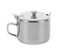 TEMPNAP Stainless Steel Seasoning Pot Set with Spoon and Lid, round Multi-use Condiment Jar for Kitchen, Easy to Scoop out Spices, Silver Kitchen Spice Box