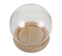 TEMPNAP Transparent Round Glass Dome with Wooden Base Protective Cloche Display Cover for Eternal Flowers and Mini Clay Figures Dustproof Desktop Ornament Showcase Sphere