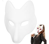 TEMPNAP White Leather Fox Mask for Women Blank Fox Half Face Mask Fits Shapes Japanese Style for Masquerade and Fashion Shows