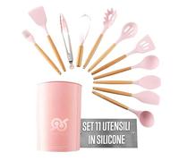 TEMPO DI SALDI Set of 11 Silicone Kitchen Utensils Heat Resistant with Wooden Handle