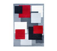 Tempo Silver Red Square Design Thick Quality Modern Carved Rugs. Available in 6 Sizes (160cm x 220cm)