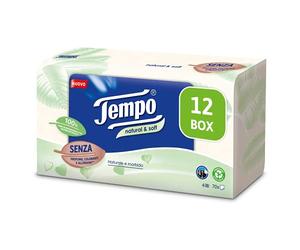 Tempo Tempo Tissue Packs of Natural & Soft Paper, 4 Ply, Machine Resistant, Natural Soft Tissues - Fragrance, Dyes and Allergens Free, 12 Packs of 70 Disposable Tissues