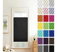 Temporary Blackout Blinds 35 x 180 cm Light Filtering, Blackout Thermal Privacy Protection Non Woven Pleated Blind No Drill Instant Temporary for Patio Bathroom Bedroom, Black