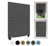 Temporary Blinds Stick On Cut to Size Non-woven Fabric No Drill Self Adhesive Pleated Paper Window Shades for Bedroom Kitchen Bathroom Windows Patio French Doors (1, Dark Grey/Silver, 60W x 180H cm)
