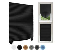 Temporary Blinds Stick On Cut to Size Non-woven Fabric No Drill Self Adhesive Pleated Paper Window Shades for Bedroom Kitchen Bathroom Windows Patio French Doors (1, Black/Silver, 60W x 180H cm)