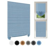 Temporary Blinds Stick On Cut to Size Non-woven Fabric No Drill Self Adhesive Pleated Paper Window Shades for Bedroom Kitchen Bathroom Windows Patio French Doors (1, Blue, WxH 60x180cm)