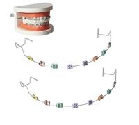 Temporary Dental Fake Bracket,2 Pairs Colorful Metal Bracket and Orthodontic Ligature Ties,Colorful Tooth Decoration with Hook with Metal Wires,Fashion Bracket Tooth Decoration,Practice Props Tool