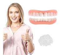Temporary Dentures Silicone 2 Pairs Cosmetic False Teeth, Clip in Veneers Teeth Top and Bottom Set, Fake Teeth Covers for Teeth Whitening, Snap on Veneers Denture for Instant Perfect Smile