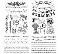 Temporary Fake Barbed Wire Tramp Stamp Realistic Tattoo Stickers for Adult Women Men,Neck Spine Wicked Tattoos for Halloween,Parties 4 sheets A (45+ styles)