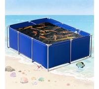 Temporary Fish Holding Tank with Drain Valve - Easily Assembled 1x1m Canvas Aquarium Pool for Turtle Farming