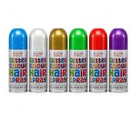 Temporary Glitter Hair Colour Spray 200ml, Washable Instant Hair Dye Spray for Parties Festivals Halloween Costumes Birthdays & Special Events Multi Colours Available (Single (Pack of 6)