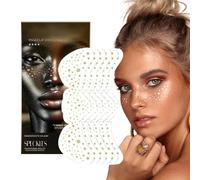 Temporary Gold Face Stickers - Speckled Face Stickers, Glitter Makeup Patches | Glow Stickers for Festivals, Holiday Face Art, Makeup Speckle Patches c