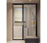 Temporary Multifold Concertina Screen Door for Doorway, Black Aluminum Acrylic, Adjustable Width