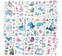 Temporary Tattoo for Kids, 15 Sheets Sheets Fish Dolphins Shark Marine Cartoon Tattoo Stickers, Waterproof Cartoon Fake Tattoo Stickers Set, Birthday Party Supplies Favors Party Bag Filler for Kids