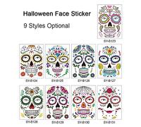 Temporary Tattoo Halloween Terror Flowers Pattern Eyes Face Stickers Makeup Stage Decoration Festival Party Cosplay Waterproof Sweat-proof Personality