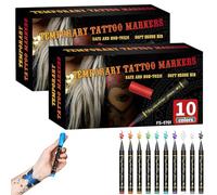 Temporary Tattoo Markers,10-Color Temporary Tattoo Markers Set, Waterproof Body Art & Diy Creativity,Washable Face Painting Stencils,Easy To Erase (2 PCS)