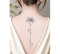 Temporary Tattoo Of Lily Flower On The Spine, Waterproof, Long-lasting, Semi-permanent, Lasting 2 Weeks, Fake Tattoos(B)