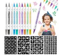 Temporary Tattoo Pen and Stencil Kit - 10 Pens, 111 Stencils with Different Patterns, DIY Kit for Kids