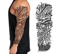 Temporary Tattoo Sleeve Transfer - Full Arm Realistic Waterproof Fake Tattoo Sticker for Men Women Kids - By Delusion Tattoos (Lucky Quote) Grey