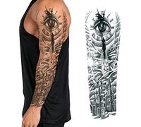 Temporary Tattoo Sleeve Transfer - Full Arm Realistic Waterproof Fake Tattoo Sticker for Men Women Kids - By Delusion Tattoos (Eye on Time)