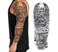 Temporary Tattoo Sleeve Transfer - Full Arm Realistic Waterproof Fake Tattoo Sticker for Men Women Kids - By Delusion Tattoos (Pirate Ship and Treasure Chest) Grey