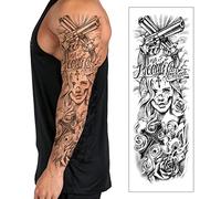 Temporary Tattoo Sleeve Transfer - Full Arm Realistic Waterproof Fake Tattoo Sticker for Men Women Kids - By Delusion Tattoos (Life is a Beautiful Struggle), Grey, 17cm x 48cm