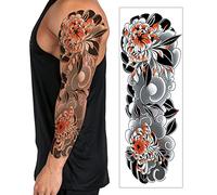 Temporary Tattoo Sleeve Transfer - Full Arm Realistic Waterproof Fake Tattoo Sticker for Men Women Kids - By Delusion Tattoos (Japanese Lotus Clouds)