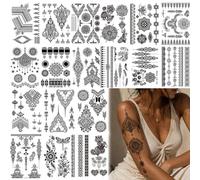 Temporary Tattoo Stickers, 18 Sheets Black Lace Fake Tattoos for Women, Floral Patterns Waterproof Transfer Body Art for Hands, Arms & Neck, Mehndi Temporary Tattoos