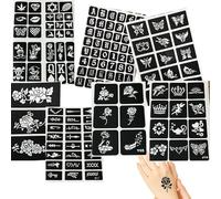 Temporary Tattoo Stickers Kit with Butterfly, Flower, Crown, Mickey, Feather & Heart Designs - Waterproof Black & White Fake Art for Hand Arm Skin Decoration, Halloween Party, Costume & Kids