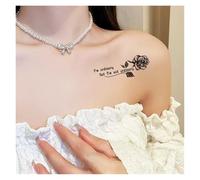 Temporary Tattoo Stickers Rose Letters Waterproof Long-lasting Clavicle Arm Concealer Simulation Men And Women Fake Tattoos(2pcs)