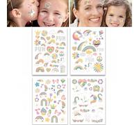 Temporary Tattoo Transfers, 118 Assorted Designs, 4 Multicoloured Sheets | Rainbow, Unicorn, Flower, Heart, Crown, Star, Sun And Cloud Motifs, For Faces, Arms And Hands At Parties And Festivals