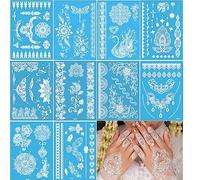 Temporary Tattoos 10 Sheet For Women Girls Mandala Flower Tattoo Stickers Indian Brown Lace Tattoo,Waterproof Removable Fake Tattoo Festival For Body Art (white-10pcs)