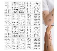 Temporary Tattoos, 20 Sheets Finger Tattoo Stickers Fake Tattoos Tiny Tattoo Stickers Black Flowers Wild Plant Butterfly Fake Tattoos for Adults Men Women Neck Arm Hands Makeup Accessories Decorations
