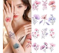Temporary Tattoos,20 Sheets Flowers Tattoos Stickers,Watercolor Floral Tattoo Stickers,Waterproof Mixed Styles Body Tattoo Sticker Fake Flower Tattoo Designs for Women Girls Arms Back Shoulders Legs