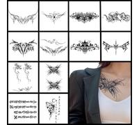 Temporary Tattoos Adult 12 Sheets Sexy Temporary Tattoos for Women Semi Permanent Tattoo Abdomen Waist Tattoos Kit 2 Weeks Long Lasting Temporary Tattoo 100% Plant-Based Ink
