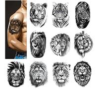 Temporary Tattoos for Adults Men - Large Tiger Lion Fake Tattoo Stickers Kit for Forearm Arm Shoulder Chest