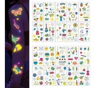 Temporary Tattoos for Festivals, Temporary Tattoos, Neon, Children's Tattoo, for Electric and Children's Parties, Fluorescent Colourful, 96 x 172 mm, Pack of 20