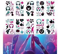 Temporary Tattoos Glow In Dark Absorb Enough Light,10 Sheet Waterproof Flash Neon Music Face Tattoos Stickers UV Blacklight Rave Festival Party Fake Tattoos Neon Accessories for Women Girls
