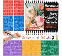 Temporary Tattoos Marker Kit - 16 Dual-Ended Tattoo Pens (9 Classic + 7 Matte Colors), 100 Tattoo Stencils, Skin-Safe, Waterproof Body Markers Set for Kids Teen Adults, Fun for Parties & DIY Art