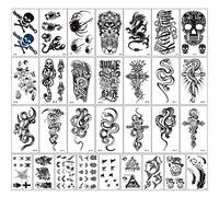 Temporary Tattoos Stickers,30 Sheets Black Temporary Tattoo Stickers,3D Realistic Tattoo Stickers for Adult Women Men Kids,waterproof and Long Lasting body tattoos