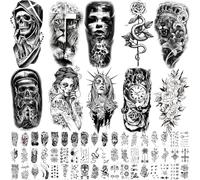 Temporary Tattoos Stickers for Men or Women, Large Fake Tattoo That Look Real and Small Black Designs, Temp Tatt Arm Sleeves for Adults, Wolf Lion Tiger Skull Flower Patterns