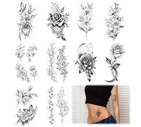 Temporary Tattoos,waterproof temporary tattoo,Can be applied to the hands, legs, and other parts of the body. Available in 10 different patterns, including black flowers. Suitable for both men and wom